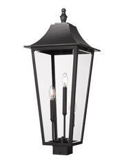 Gannon 3 Light 12" Outdoor Post Mount Fixture in Black, Post Top Only, Square Fitter