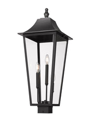 Gannon 3 Light 12" Outdoor Post Mount Fixture in Black, Post Top Only, Square Fitter
