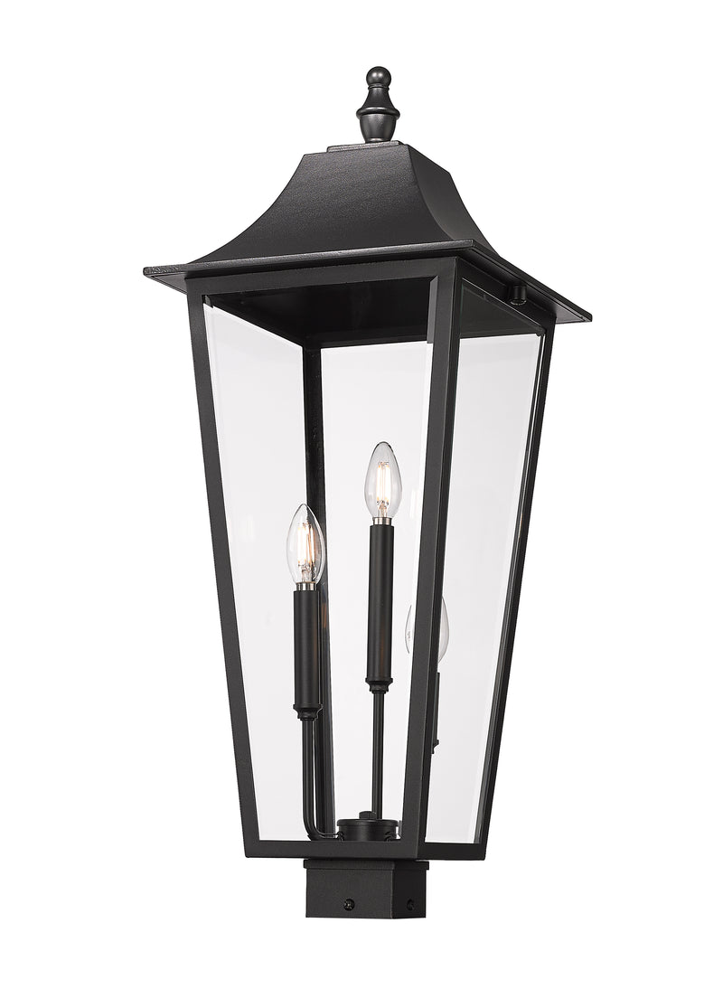 Gannon 3 Light 12" Outdoor Post Mount Fixture in Black, Post Top Only, Square Fitter