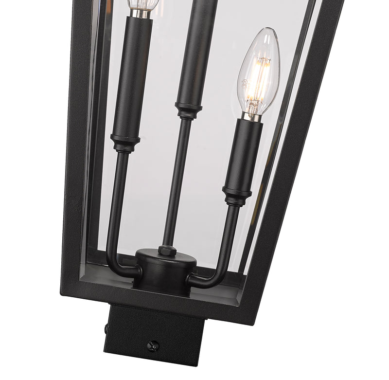 Gannon 3 Light 12" Outdoor Post Mount Fixture in Black, Post Top Only, Square Fitter