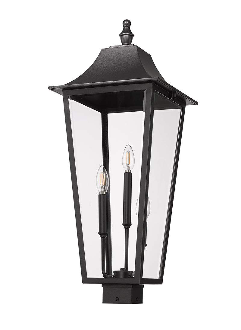 Gannon 3 Light 12" Outdoor Post Mount Fixture in Black, Post Top Only, Square Fitter