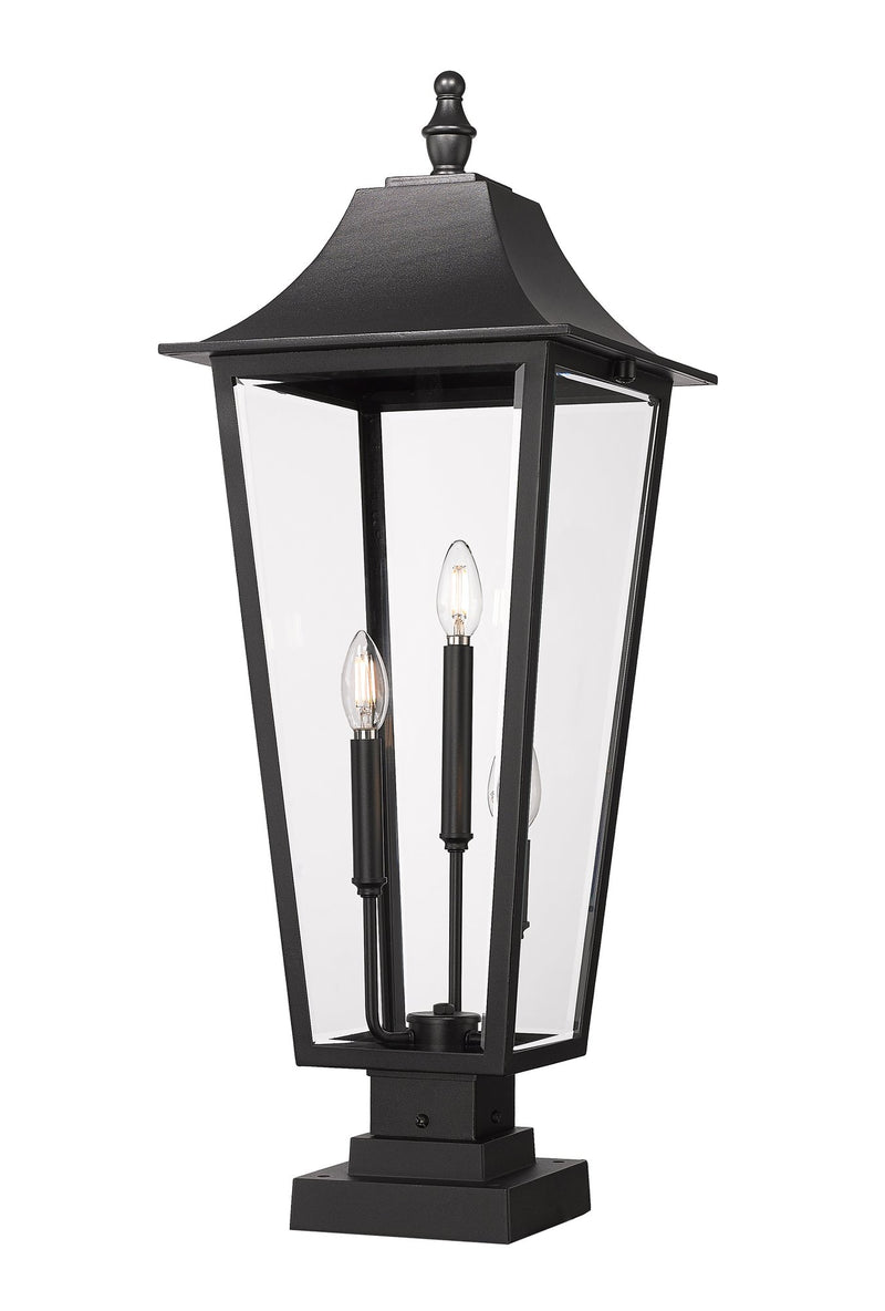 Gannon 3 Light 12" Outdoor Post Mount Fixture in Black, Square Pier Mount