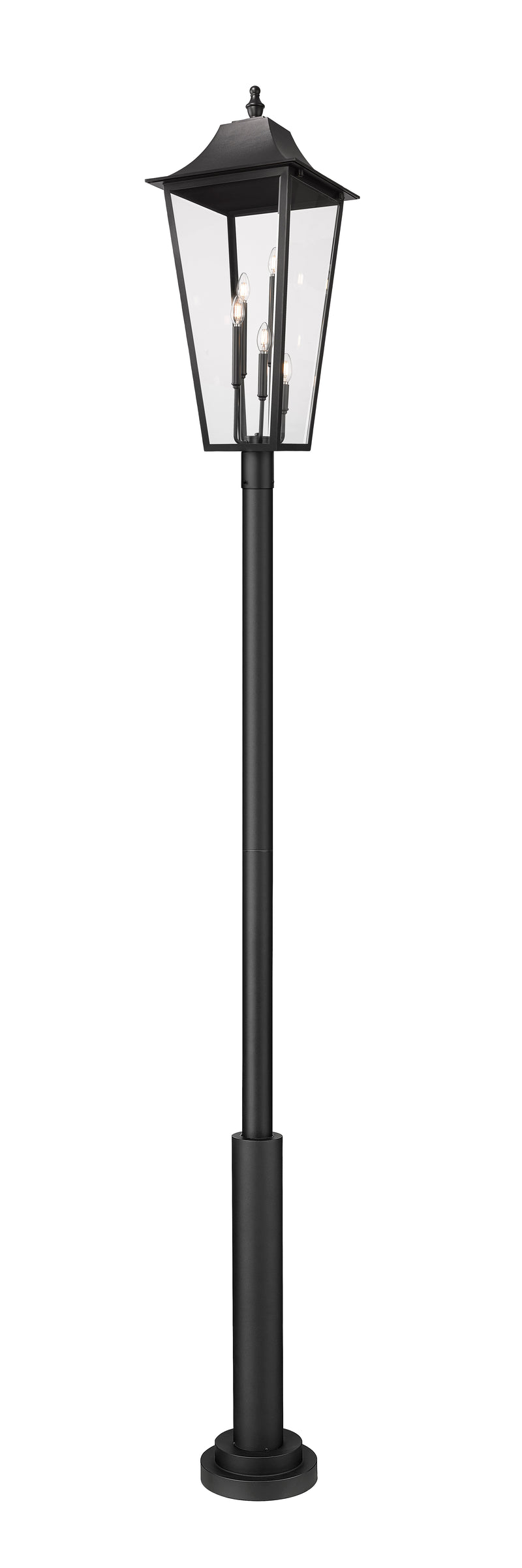 Gannon 5 Light 16" Outdoor Post Mount Fixture in Black, 96" Post, 12" Base