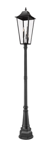 Gannon 5 Light 16" Outdoor Post Mount Fixture in Black, 84" Post, 14" Base