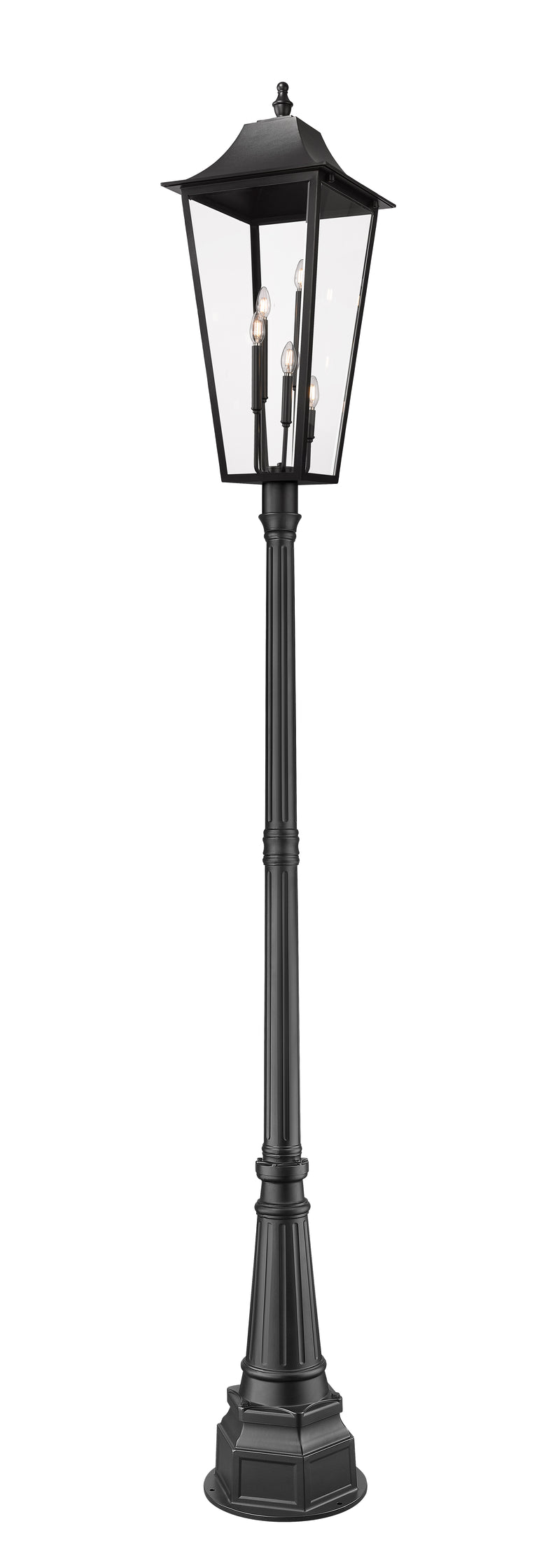 Gannon 5 Light 16" Outdoor Post Mount Fixture in Black, 84" Post, 14" Base
