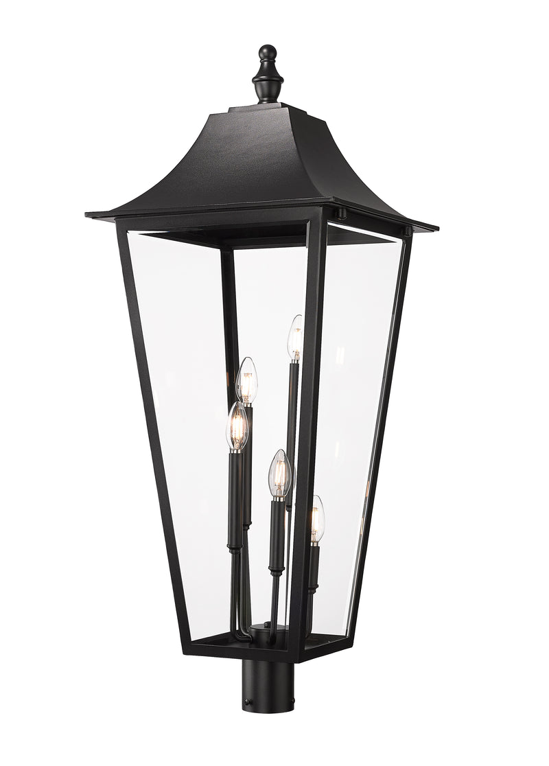 Gannon 5 Light 16" Outdoor Post Mount Fixture in Black, Post Top Only, Round Fitter