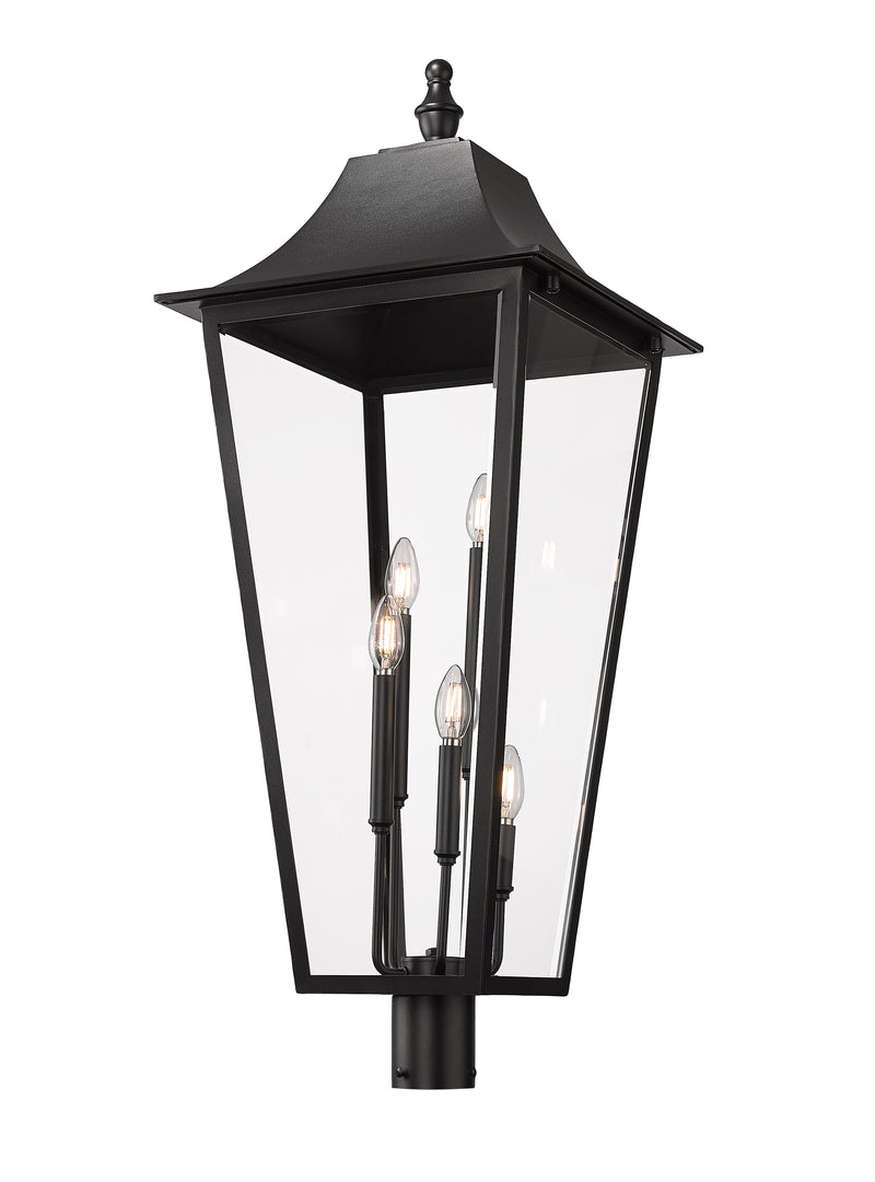 Gannon 5 Light 16" Outdoor Post Mount Fixture in Black, Post Top Only, Round Fitter