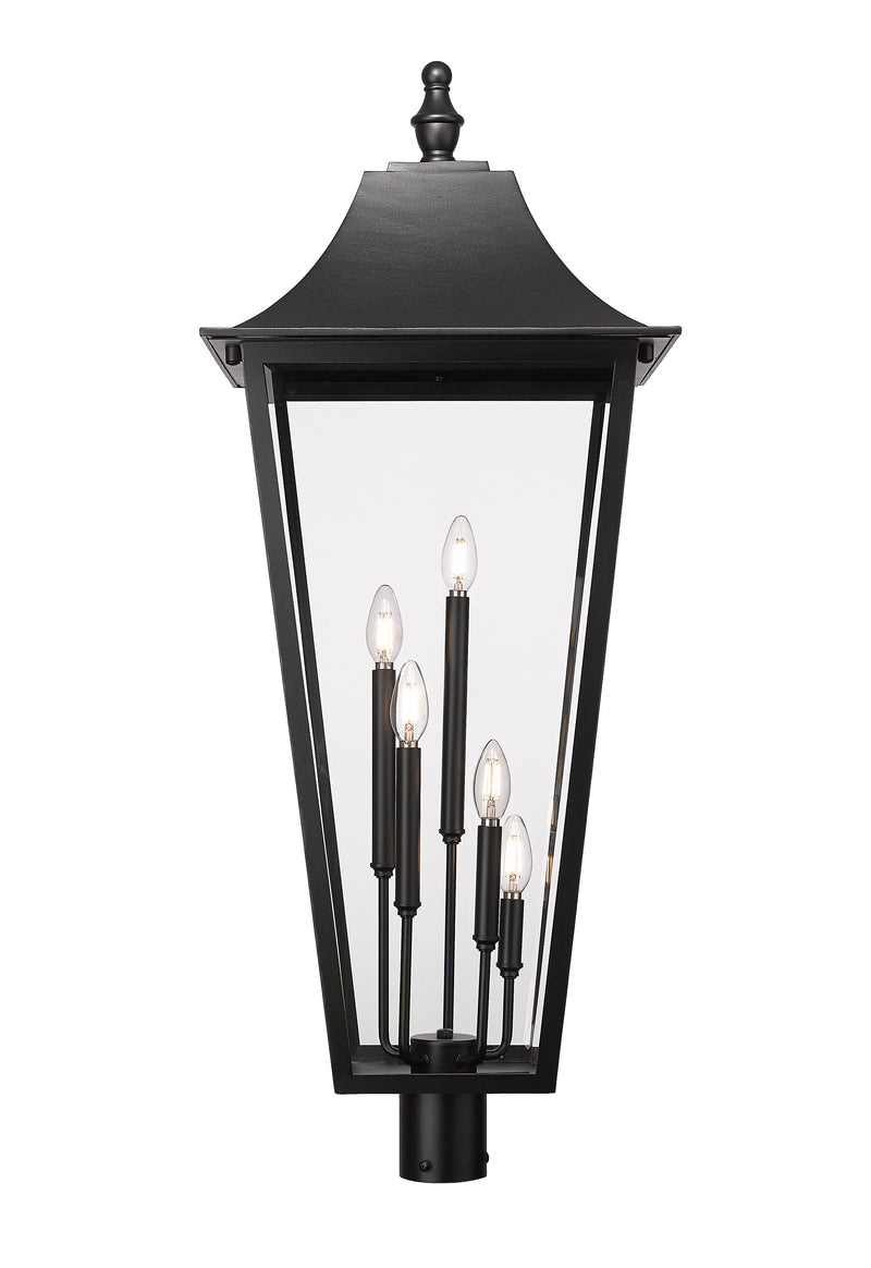 Gannon 5 Light 16" Outdoor Post Mount Fixture in Black, Post Top Only, Round Fitter