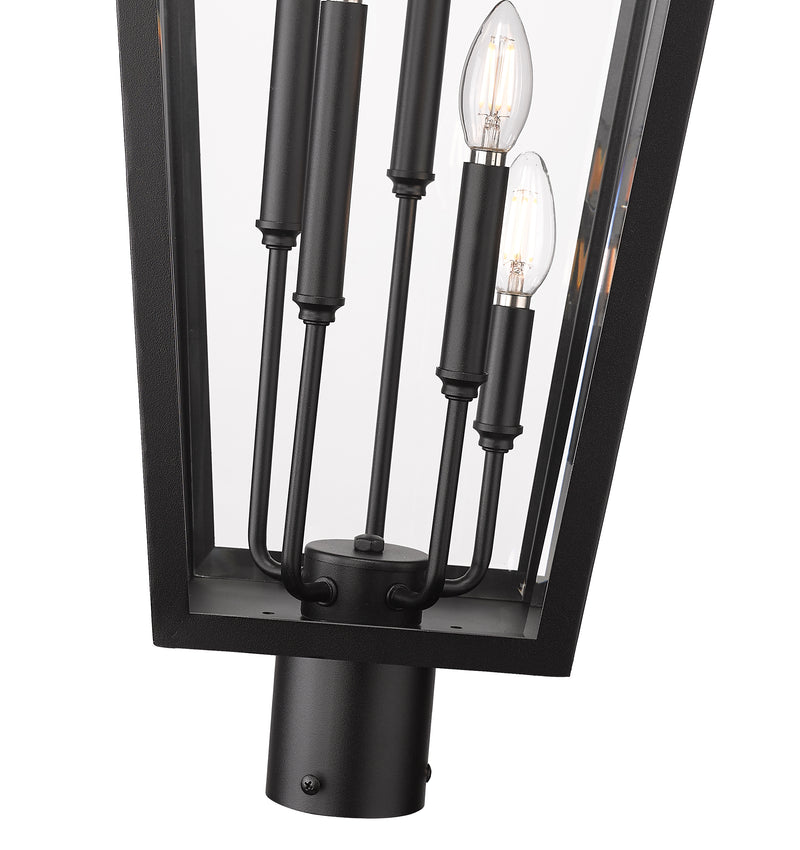 Gannon 5 Light 16" Outdoor Post Mount Fixture in Black, Post Top Only, Round Fitter