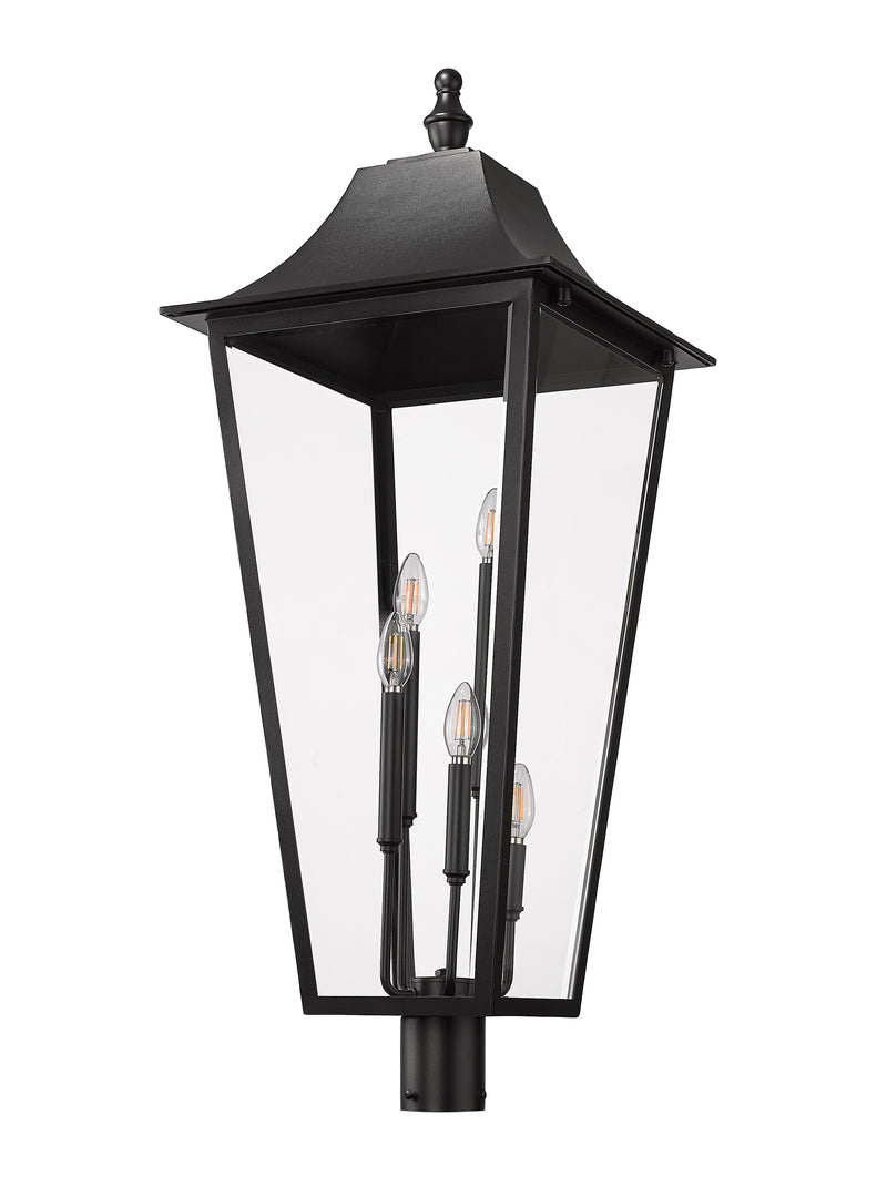 Gannon 5 Light 16" Outdoor Post Mount Fixture in Black, Post Top Only, Round Fitter