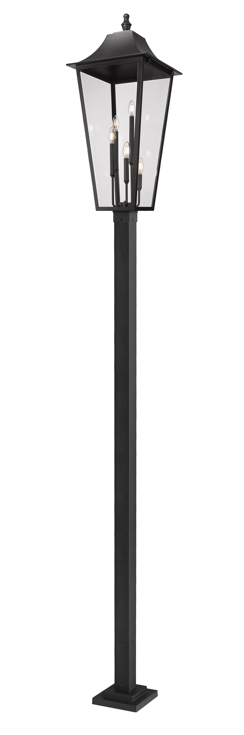 Gannon 5 Light 16" Outdoor Post Mount Fixture in Black, 96" Square Post