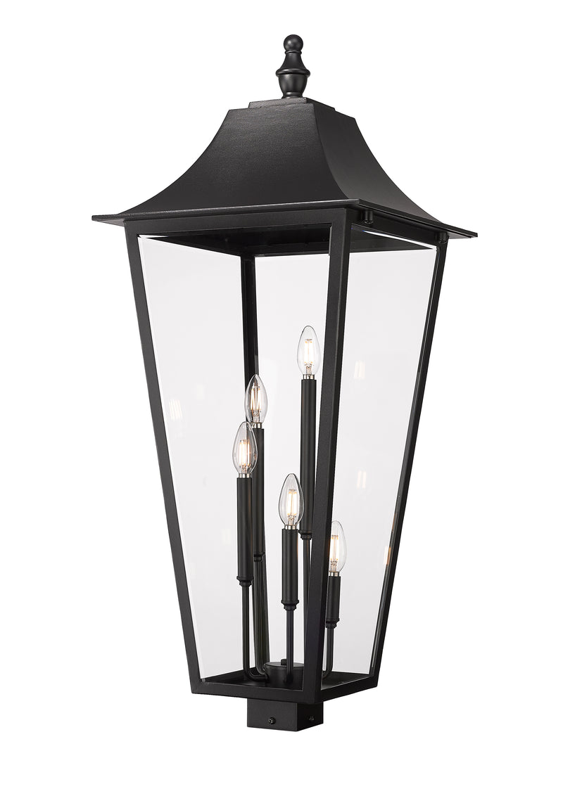 Gannon 5 Light 16" Outdoor Post Mount Fixture in Black, Post Top Only, Square Fitter