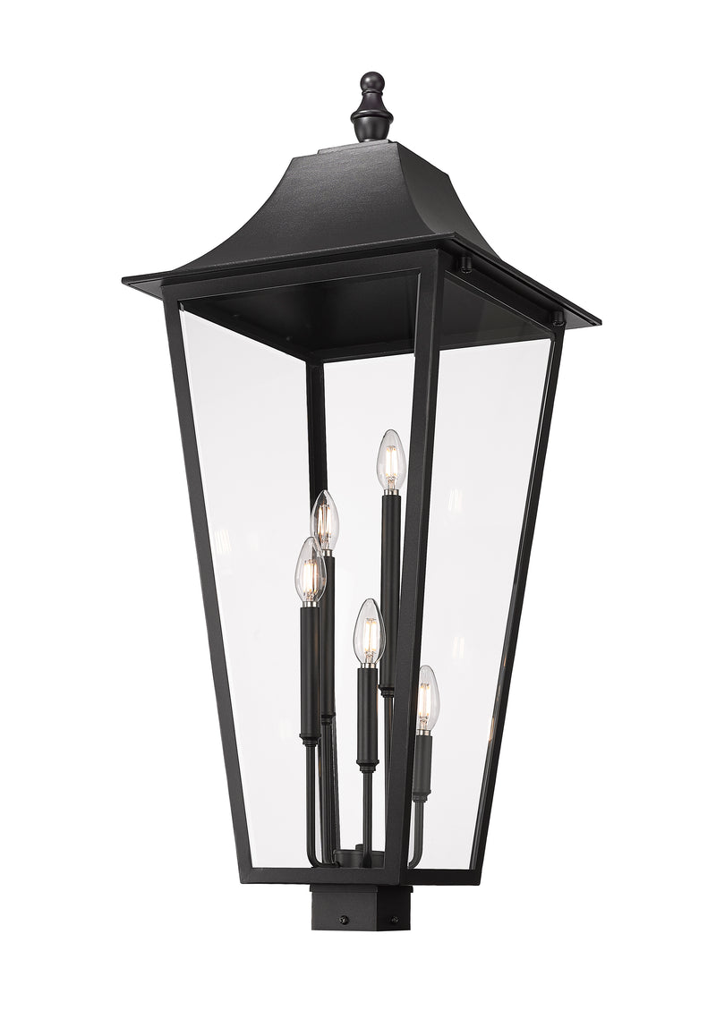 Gannon 5 Light 16" Outdoor Post Mount Fixture in Black, Post Top Only, Square Fitter
