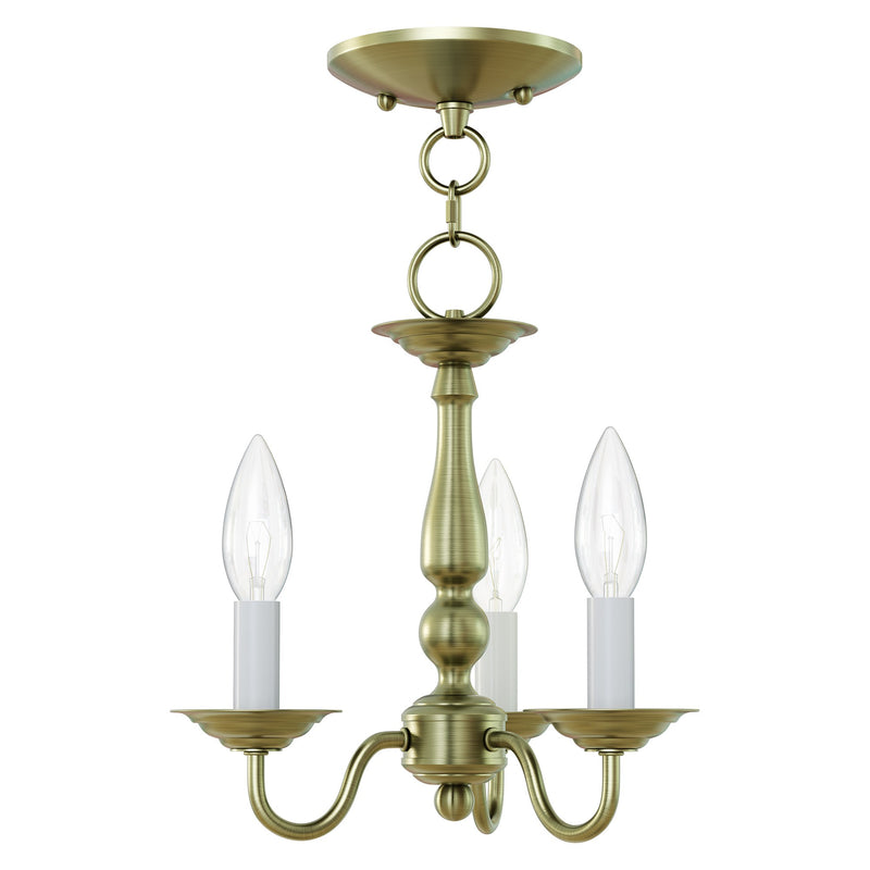 Williamsburgh 3-Light 11" Convertible Mini Chandelier / Semi-Flush Mount in Antique Brass