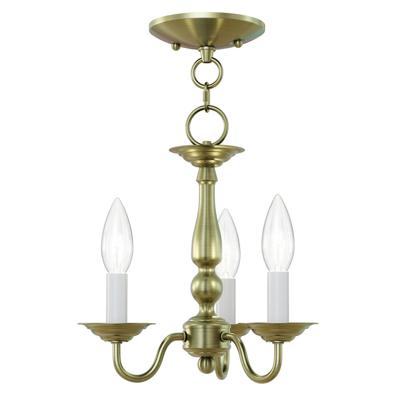 Williamsburgh 3-Light 11" Convertible Mini Chandelier / Semi-Flush Mount in Antique Brass