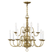 Williamsburgh 12-Light 26" 2-Tier Chandelier in Antique Brass
