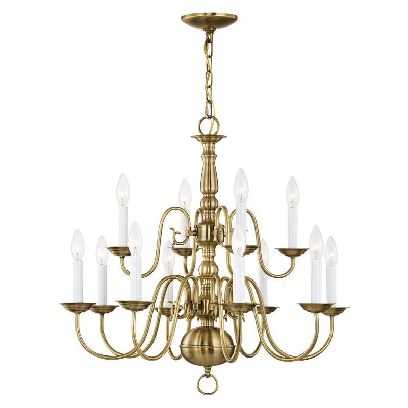 Williamsburgh 12-Light 26" 2-Tier Chandelier in Antique Brass