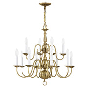 Williamsburgh 12-Light 26" 2-Tier Chandelier in Antique Brass