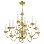 Williamsburgh 12-Light 26" 2-Tier Chandelier in Polished Brass
