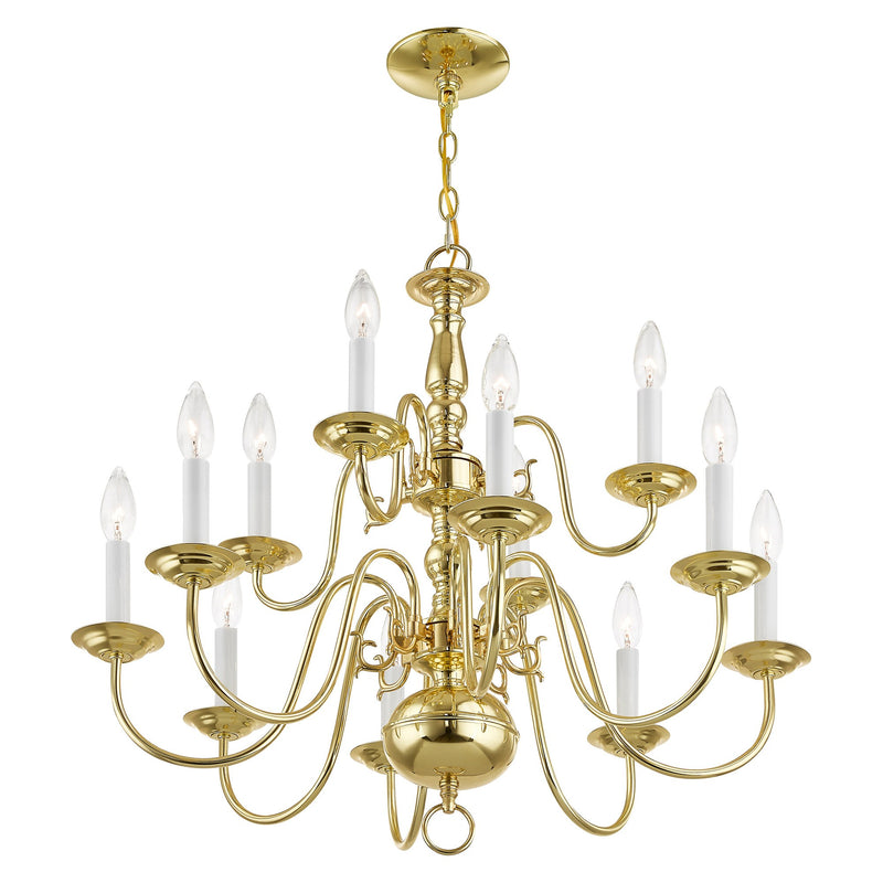 Williamsburgh 12-Light 26" 2-Tier Chandelier in Polished Brass