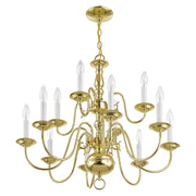 Williamsburgh 12-Light 26" 2-Tier Chandelier in Polished Brass