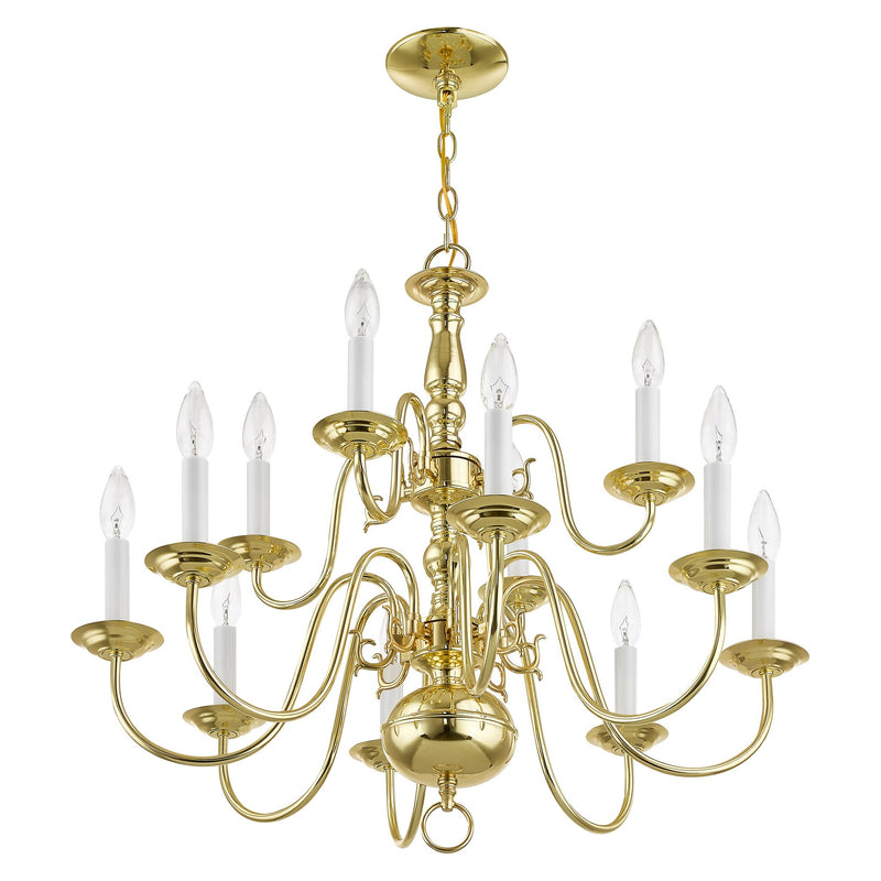 Williamsburgh 12-Light 26" 2-Tier Chandelier in Polished Brass