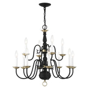 Williamsburgh 12-Light 26" 2-Tier Chandelier in Black with Antique Brass Accents