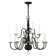 Williamsburgh 12-Light 26" 2-Tier Chandelier in Black with Antique Brass Accents