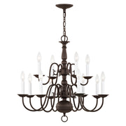 Williamsburgh 12-Light 26" 2-Tier Chandelier in Bronze
