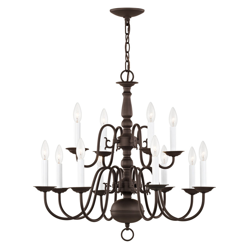 Williamsburgh 12-Light 26" 2-Tier Chandelier in Bronze