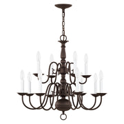Williamsburgh 12-Light 26" 2-Tier Chandelier in Bronze