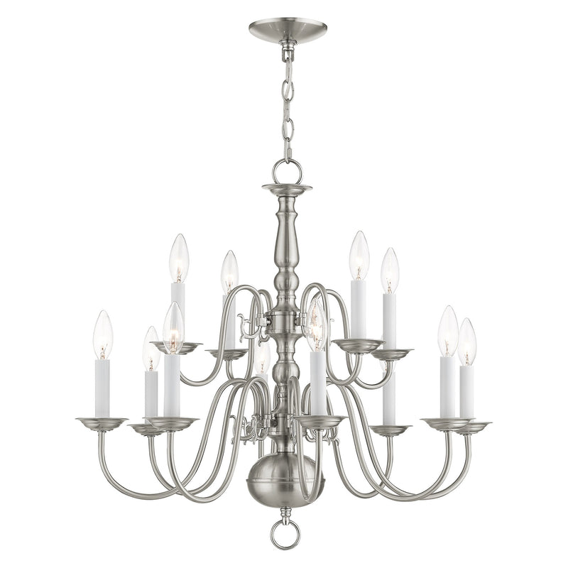 Williamsburgh 12-Light 26" 2-Tier Chandelier in Brushed Nickel