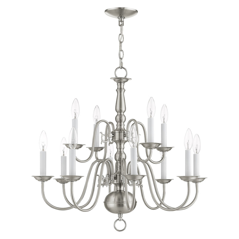 Williamsburgh 12-Light 26" 2-Tier Chandelier in Brushed Nickel