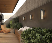 Aura 1 Light 8" Outdoor Wall Light, 22.25" Tall in Black in a room setting
