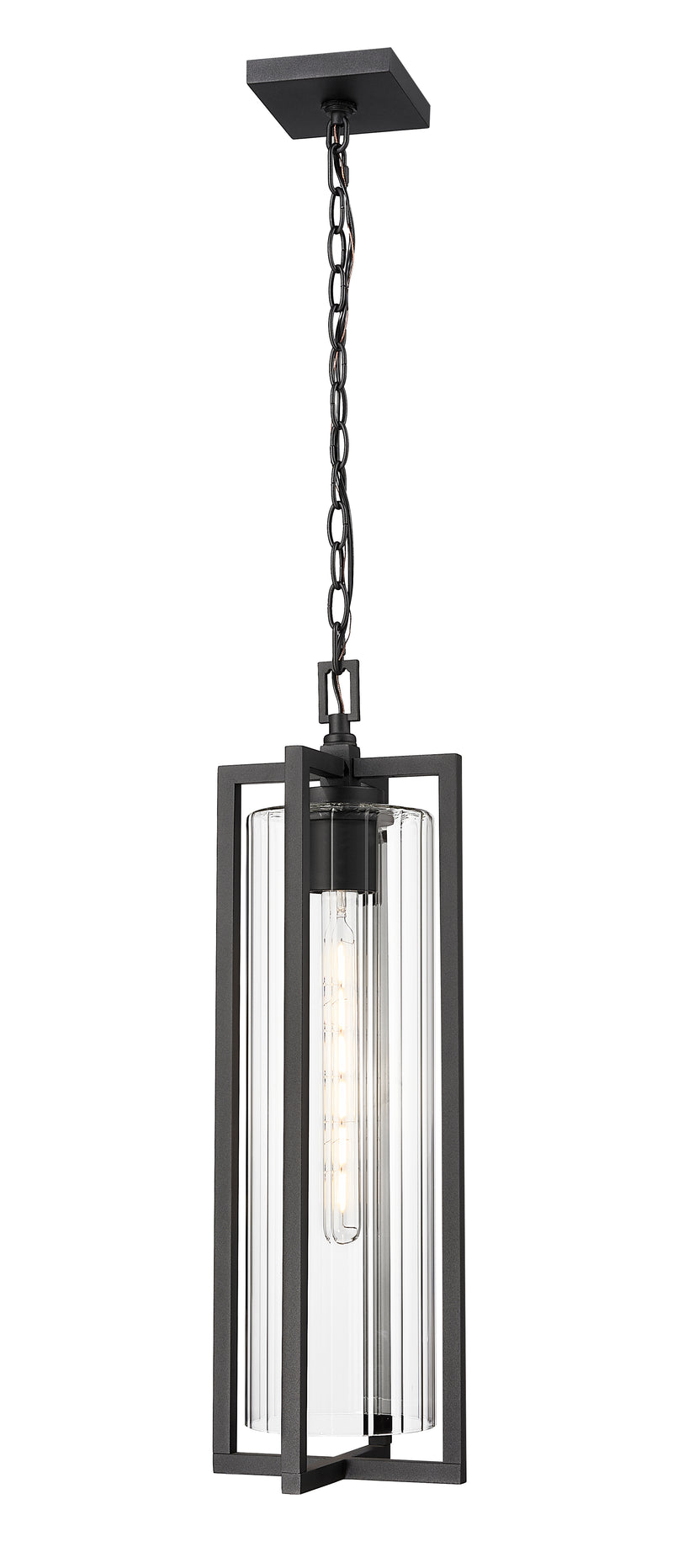 Aura 1 Light 8" Outdoor Chain Mount Ceiling Fixture in Black