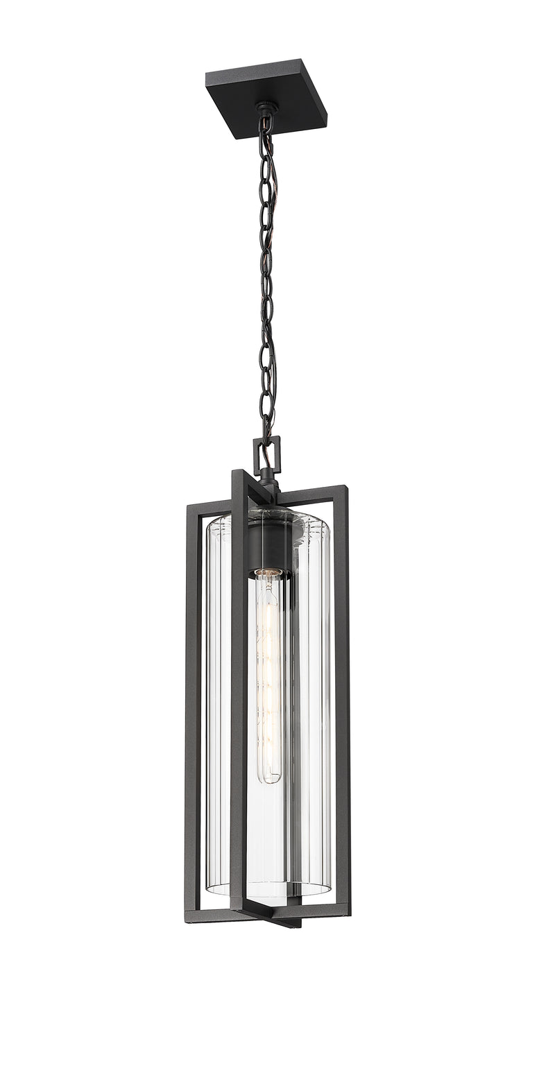 Aura 1 Light 8" Outdoor Chain Mount Ceiling Fixture in Black