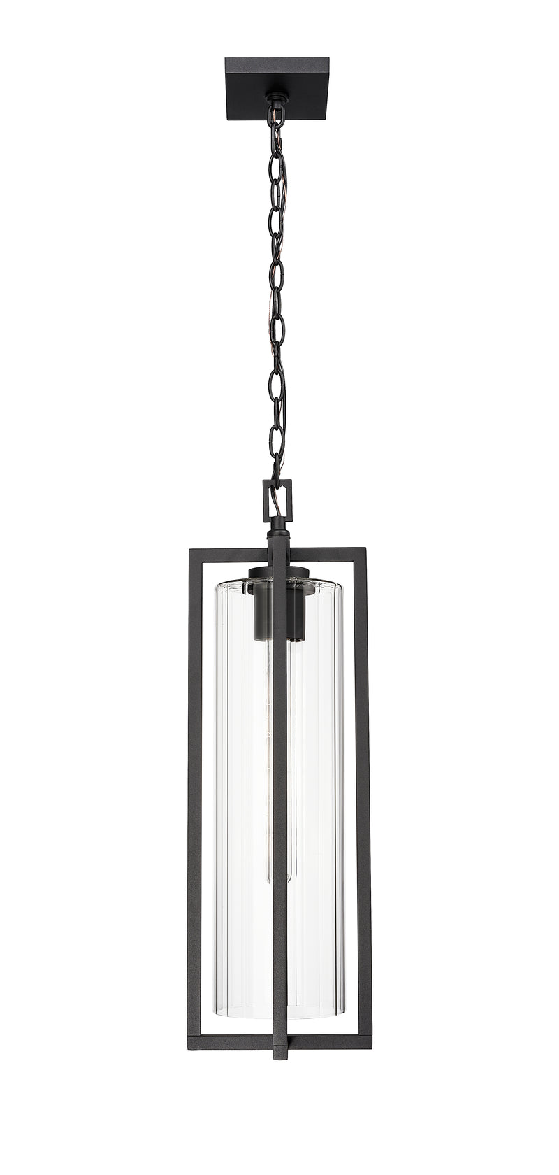 Aura 1 Light 8" Outdoor Chain Mount Ceiling Fixture in Black