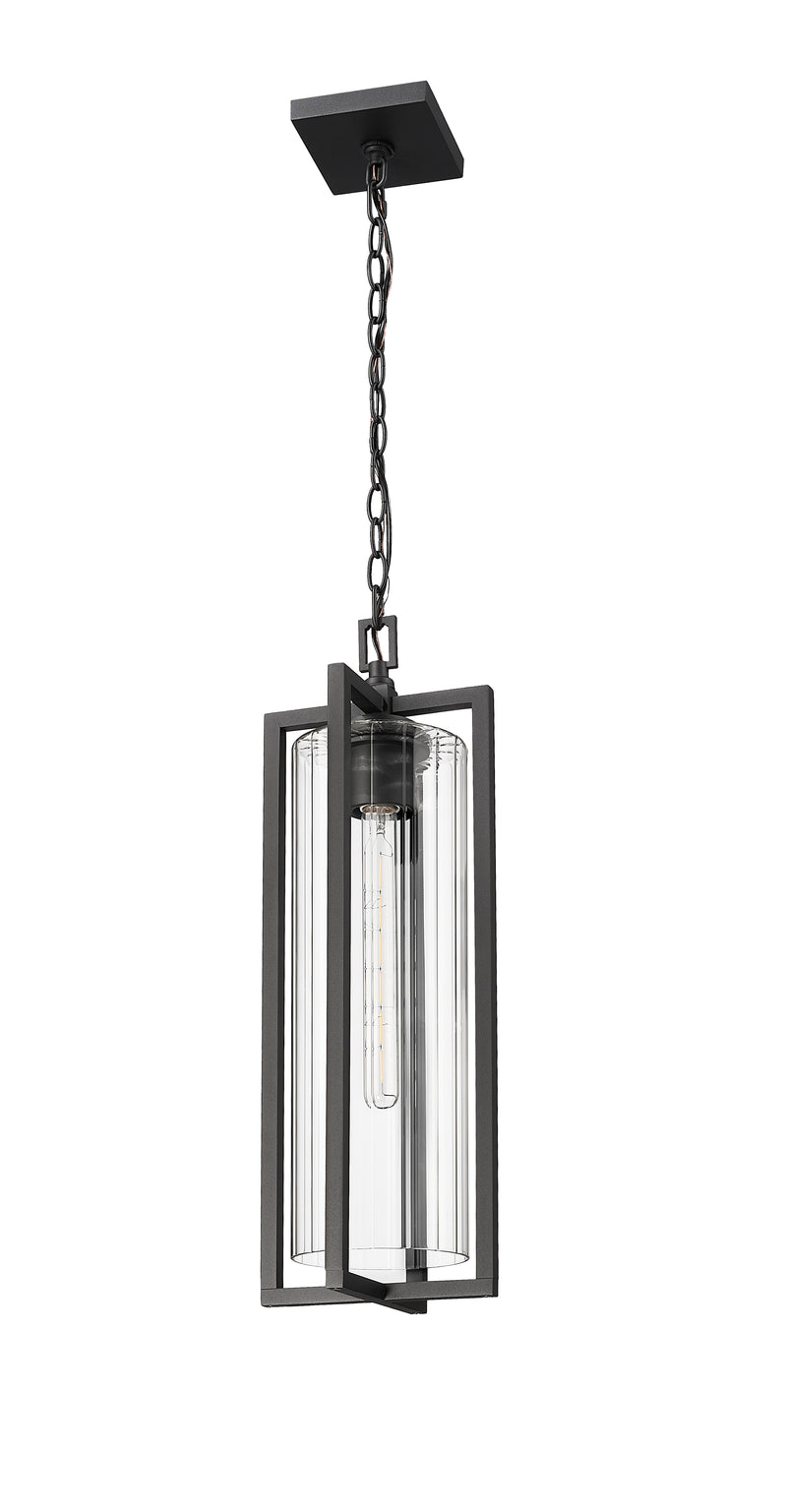 Aura 1 Light 8" Outdoor Chain Mount Ceiling Fixture in Black