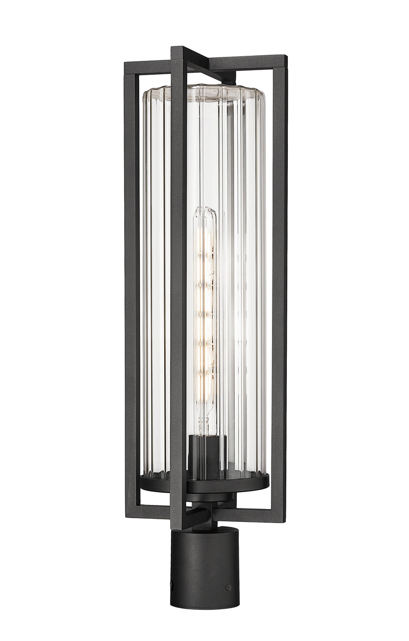 Aura 1 Light 8" Outdoor Post Mount Fixture in Black, Post Top Only, Round Fitter