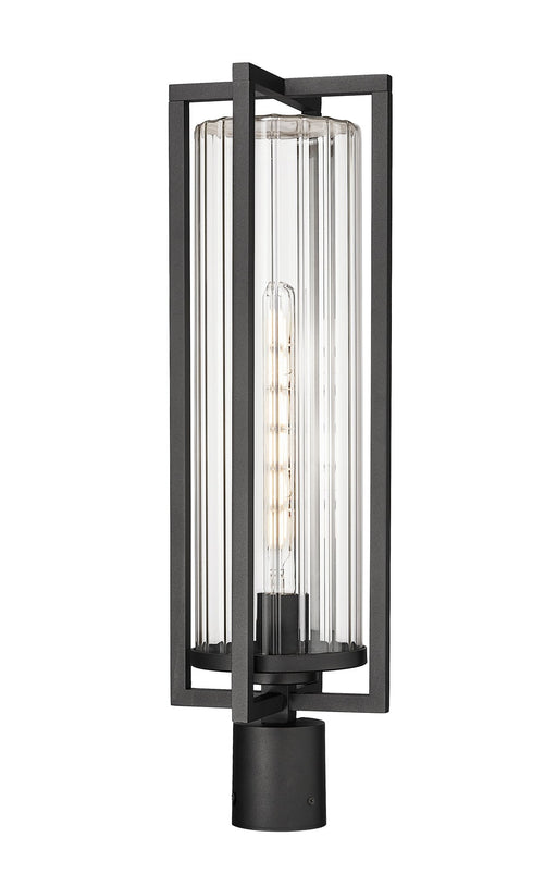 Aura 1 Light 8" Outdoor Post Mount Fixture in Black, Post Top Only, Round Fitter