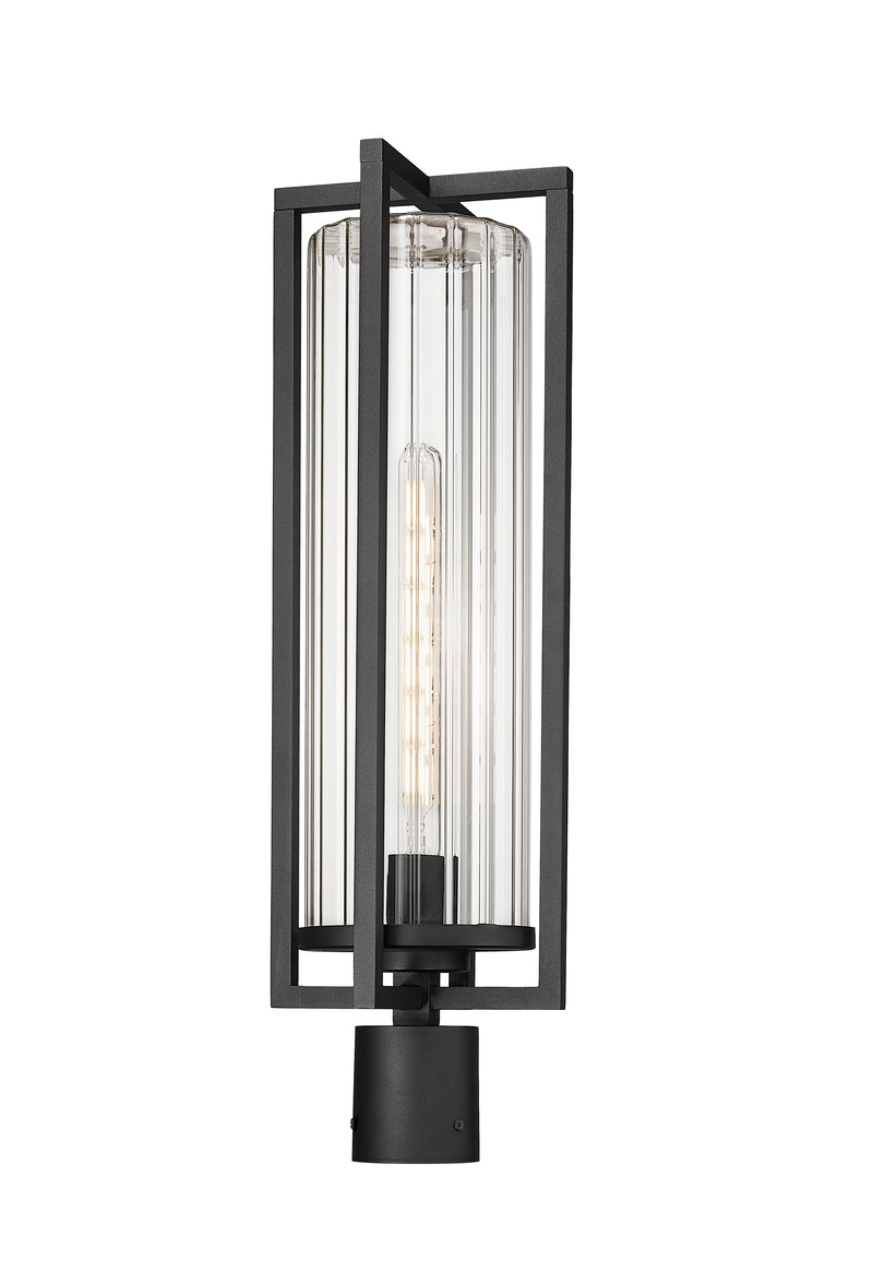 Aura 1 Light 8" Outdoor Post Mount Fixture in Black, Post Top Only, Round Fitter