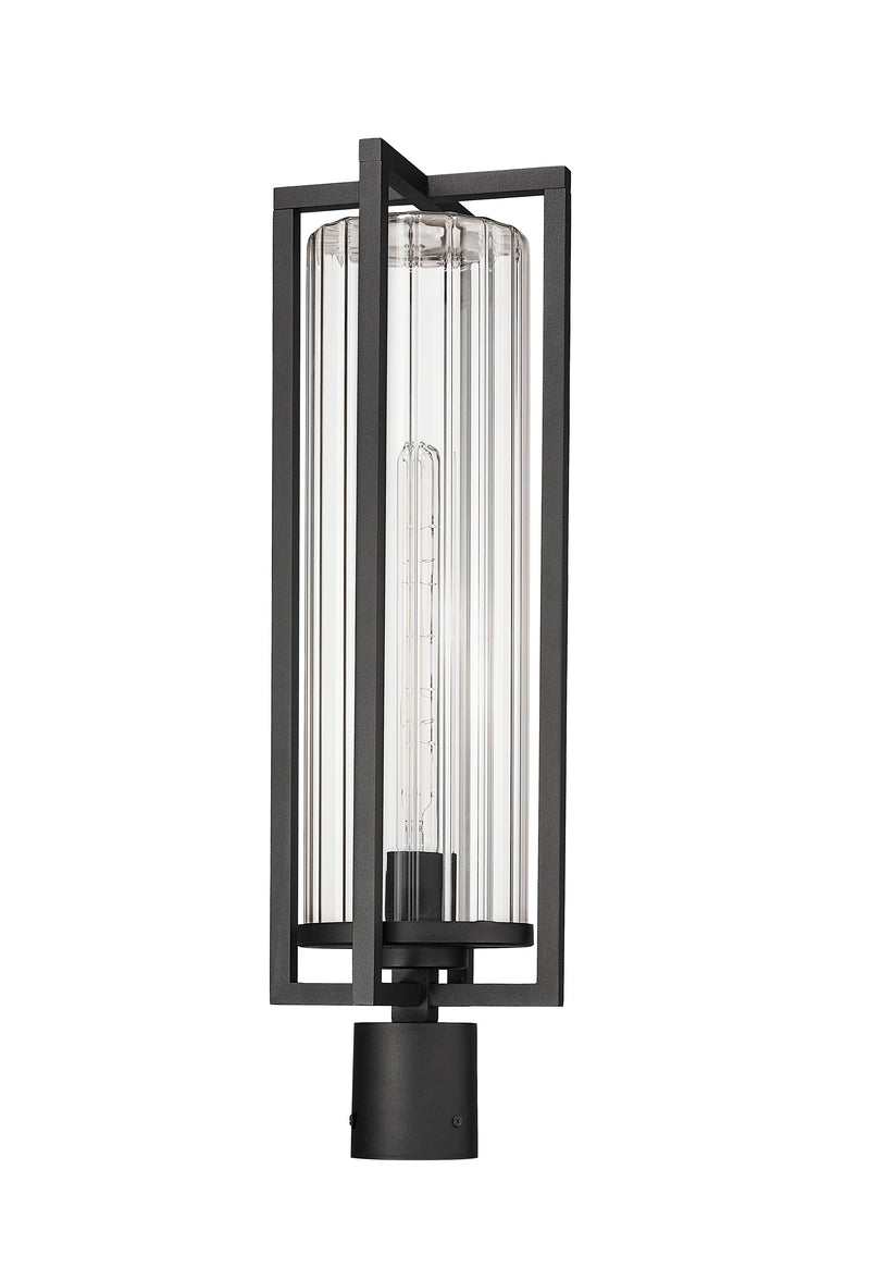 Aura 1 Light 8" Outdoor Post Mount Fixture in Black, Post Top Only, Round Fitter