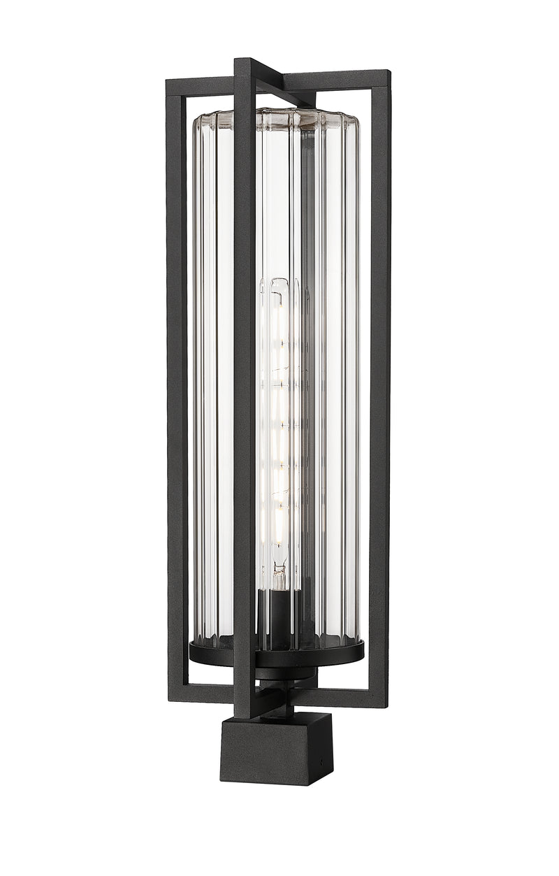 Aura 1 Light 8" Outdoor Post Mount Fixture in Black, Post Top Only, Square Fitter