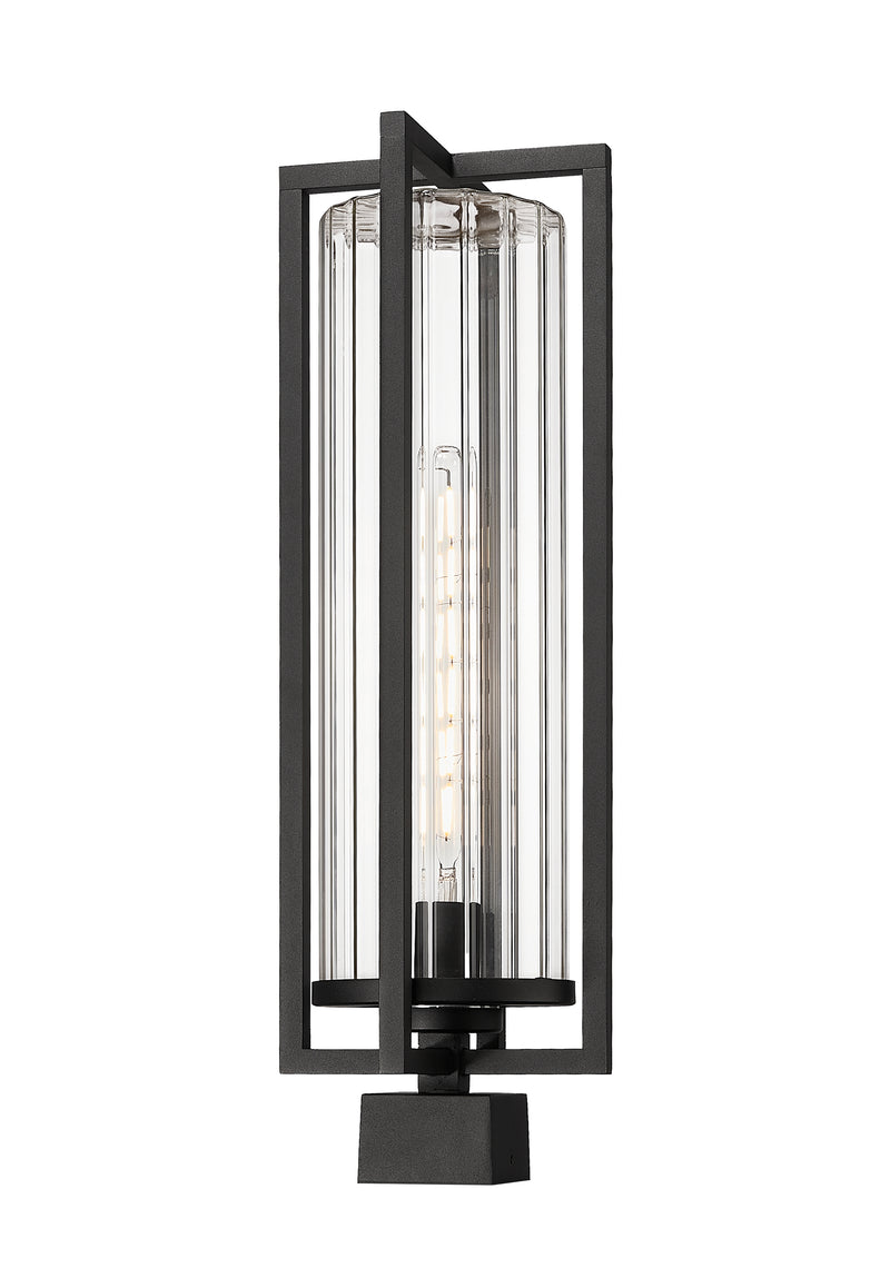 Aura 1 Light 8" Outdoor Post Mount Fixture in Black, Post Top Only, Square Fitter