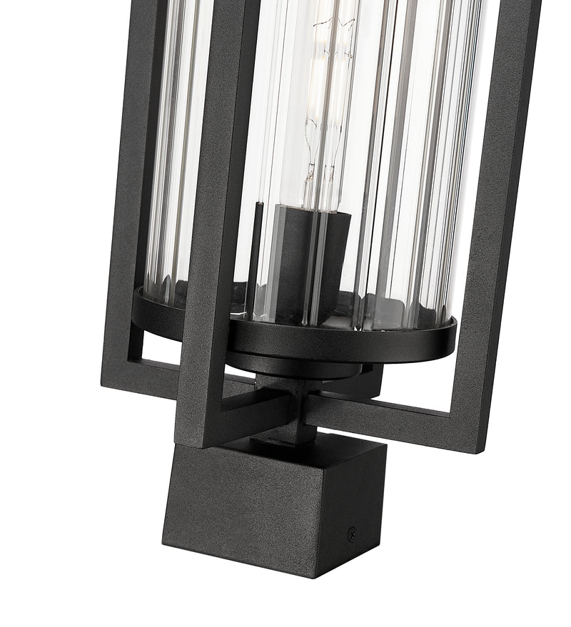 Aura 1 Light 8" Outdoor Post Mount Fixture in Black, Post Top Only, Square Fitter
