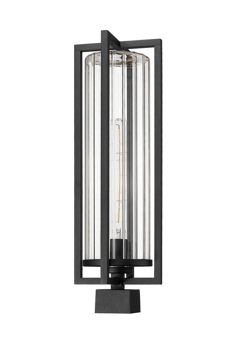Aura 1 Light 8" Outdoor Post Mount Fixture in Black, Post Top Only, Square Fitter