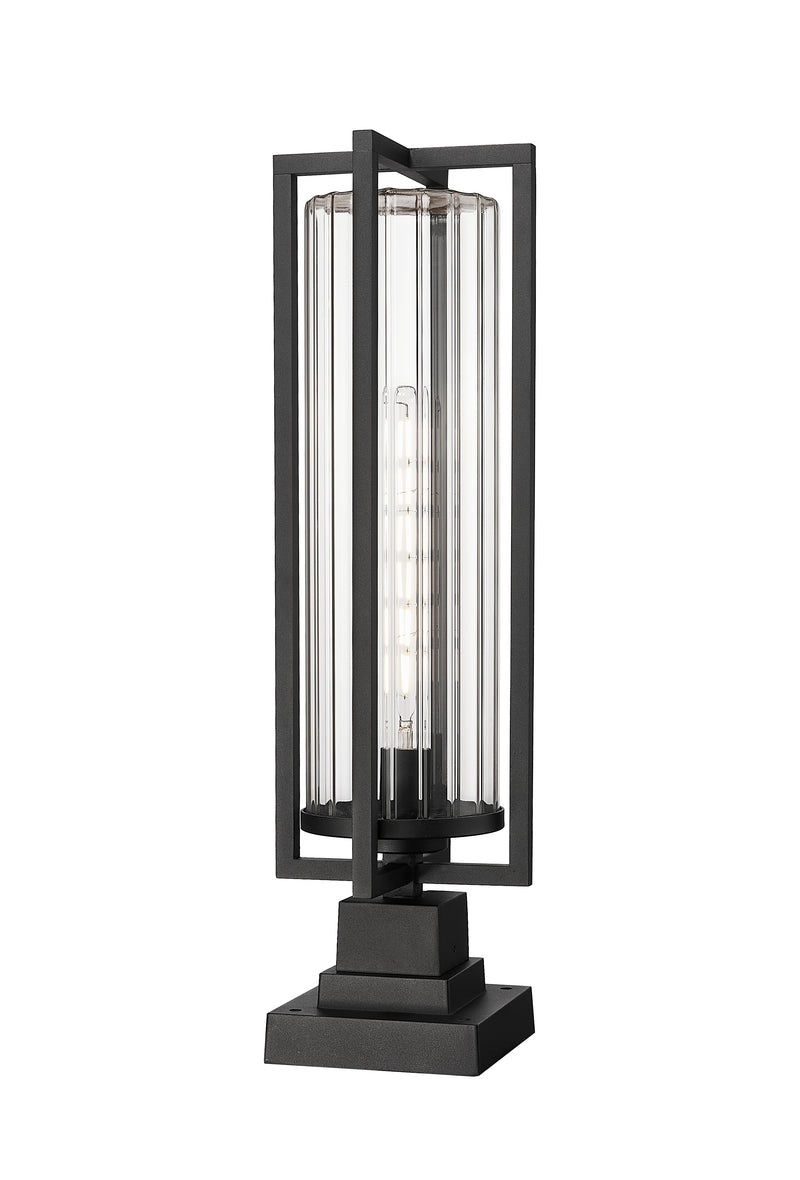 Aura 1 Light 8" Outdoor Post Mount Fixture in Black, Square Pier Mount