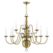 Williamsburgh 12-Light 32" 2-Tier Chandelier in Antique Brass
