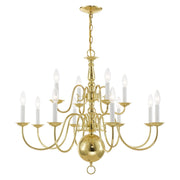 Williamsburgh 12-Light 32" 2-Tier Chandelier in Polished Brass