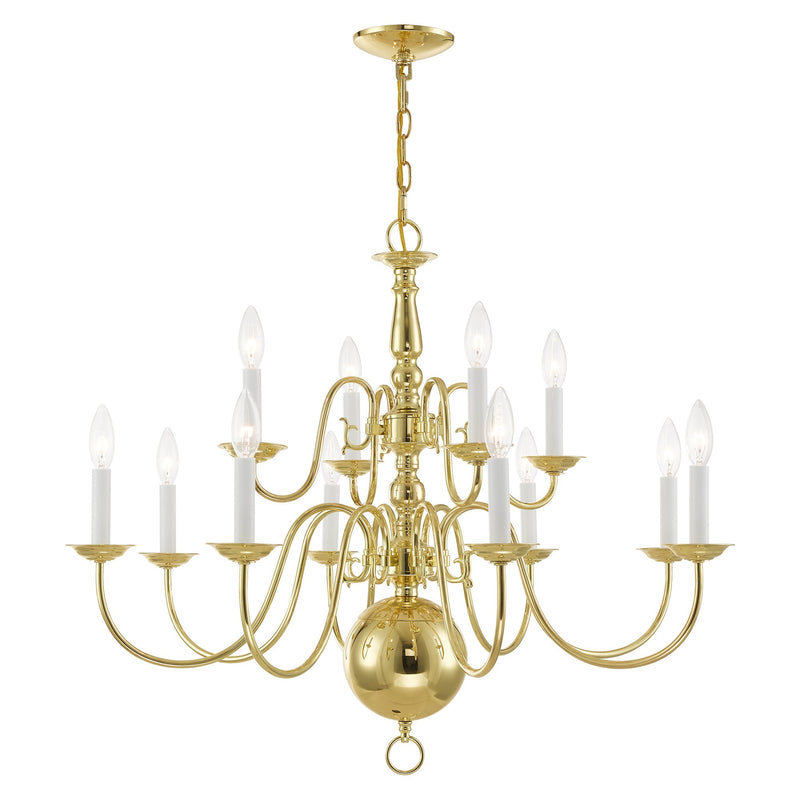 Williamsburgh 12-Light 32" 2-Tier Chandelier in Polished Brass
